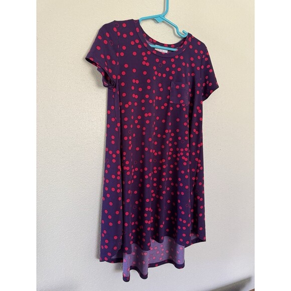 LuLaRoe Scarlett Dress Girls Size 6 Purple with Pink Polka Dot Pattern Short SLV - Picture 3 of 8